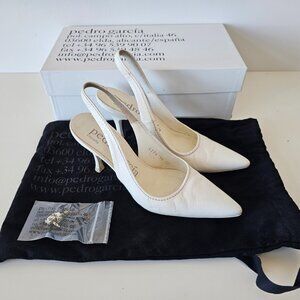 PEDRO GARCIA White Leather Pointed Toe Slingback 3" Heels Shoes 36 Made in Spain